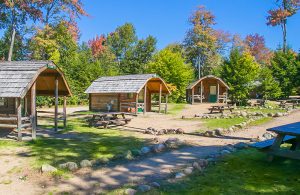 Some of the cabins that are available for guests to rent at the Old Forge Camping Resort.